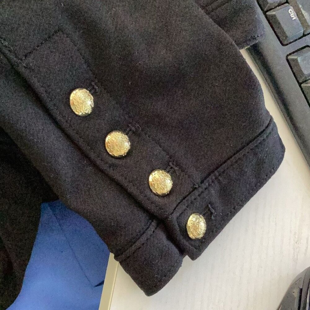Carmen Marc Valvo Black Military Jacket Gold Buttons M Ponte Knit - Picture 7 of 10